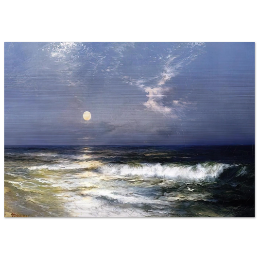 Moonlit Seascape - Thomas Moran Brushed Aluminum Print - 70x100 cm / 28x40 inches | Thomas Moran Aluminum Print | Thomas Moran Prints