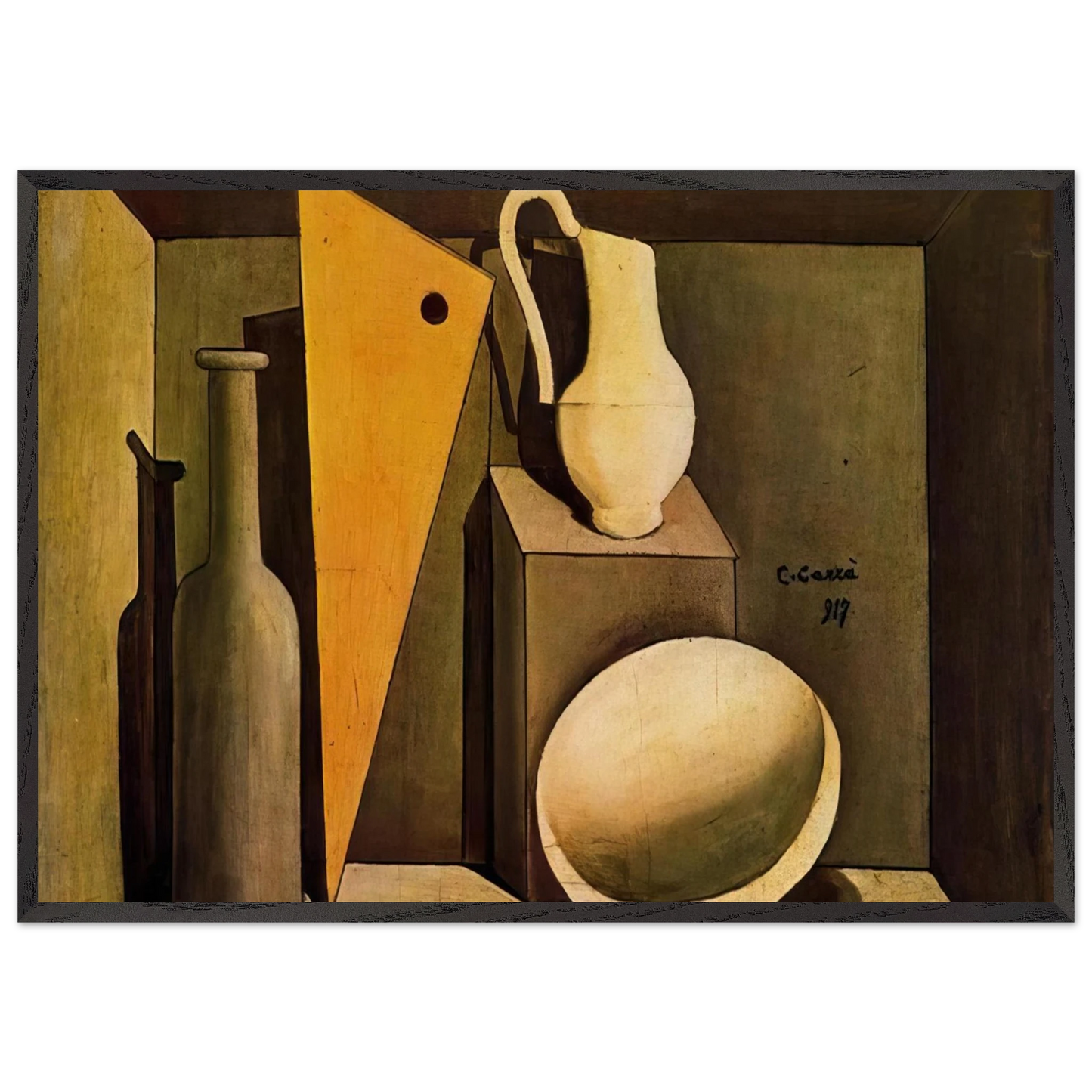 NATURA MORTA CON LA SQUADRA 1917 - Carlo Carra 70x100 cm / 28x40 inches Framed Art Print – Black Wooden Frame