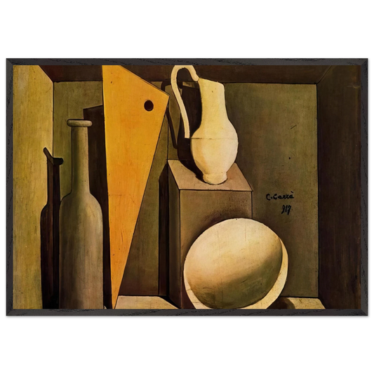 NATURA MORTA CON LA SQUADRA 1917 - Carlo Carra 70x100 cm / 28x40 inches Framed Art Print – Black Wooden Frame