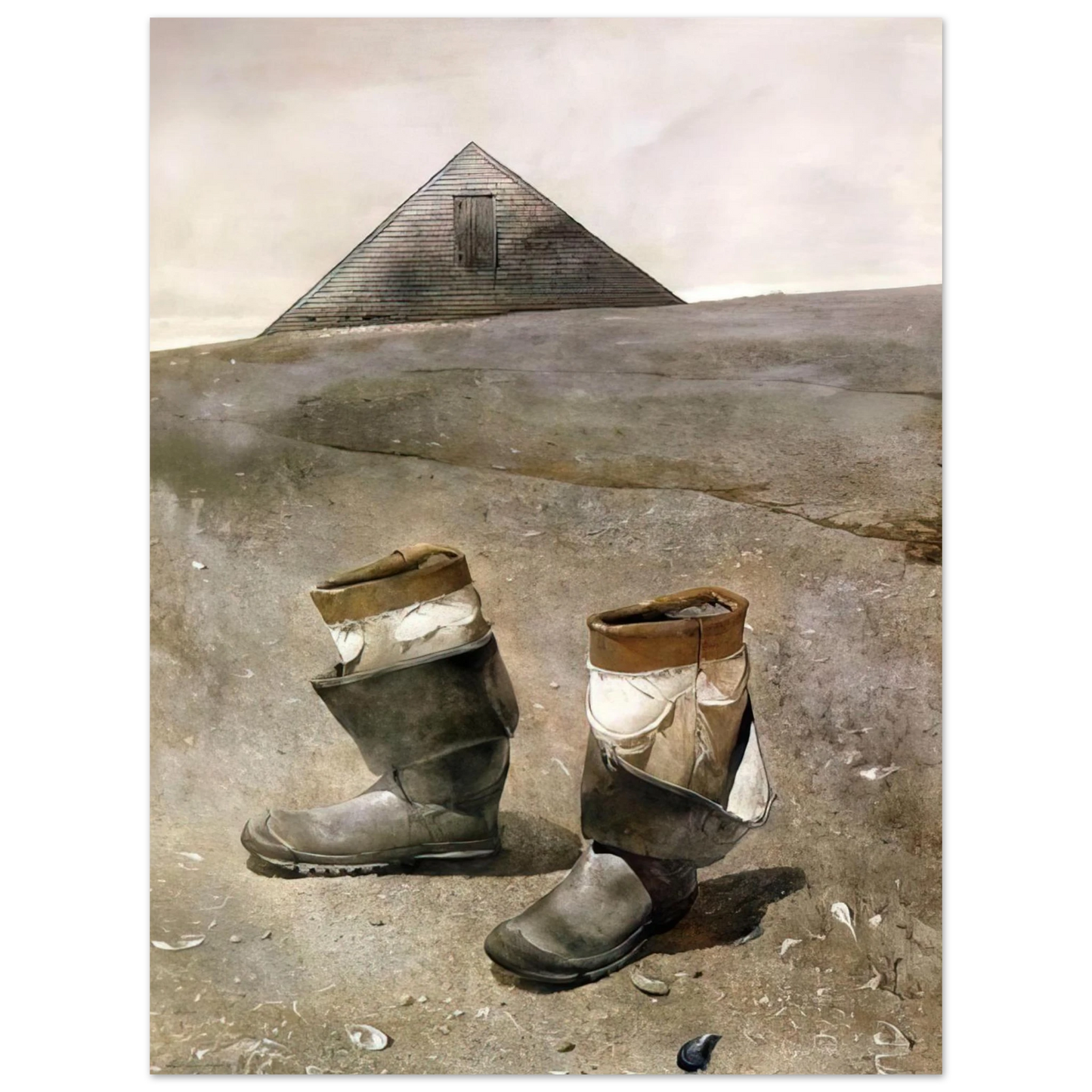 Andrew Wyeth - SEA BOOTS Wall Art - 30x40 cm / 12x16 inches - Premium Wooden Framed Poster With Fine Art Paper - White frame