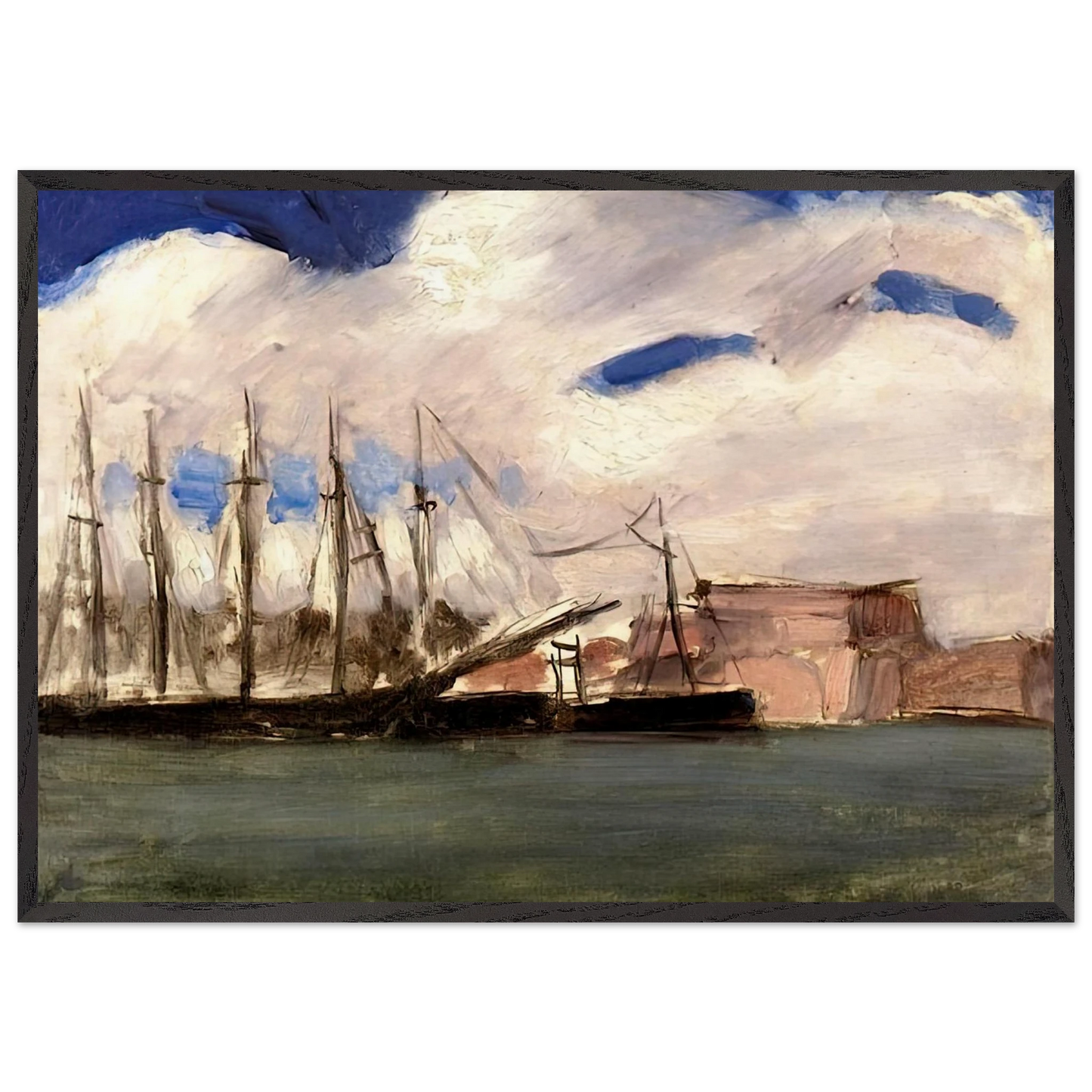WHITE CLOUDS THE OLD PORT OF MARSEILLE 1918 - Henri Matisse 70x100 cm / 28x40 inches Framed Art Print – Black Wooden Frame