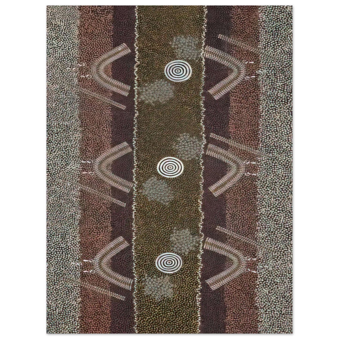 Clifford Possum Tjapaltjarri - Ground and Body Designs Used in Ceremonies at Arranki on Mt Allan Station - 1982  75x100 cm / 30x40inches Fine Art Poster
