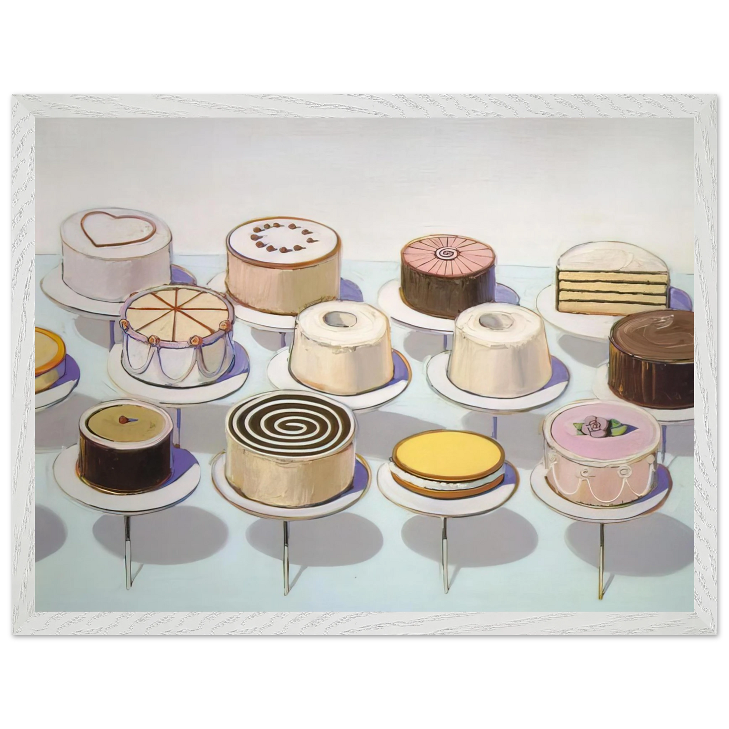 Wayne Thiebaud - Cakes - 1963 Wall Art - 60x80 cm / 24x32 inches - Premium Wooden Framed Poster With Fine Art Paper - White frame