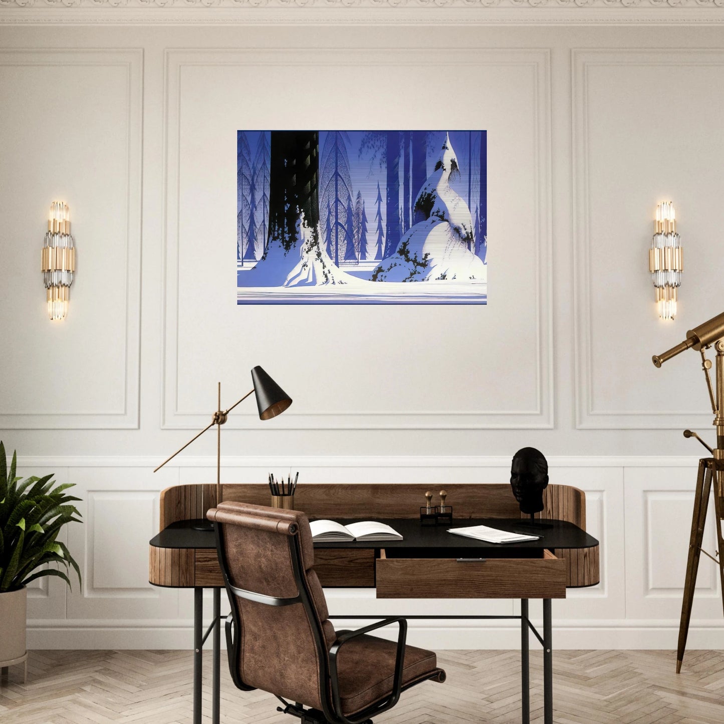 Winter - Eyvind Earle Brushed Aluminum Print - 70x100 cm / 28x40 inches | Eyvind Earle Aluminum Print | Eyvind Earle Prints