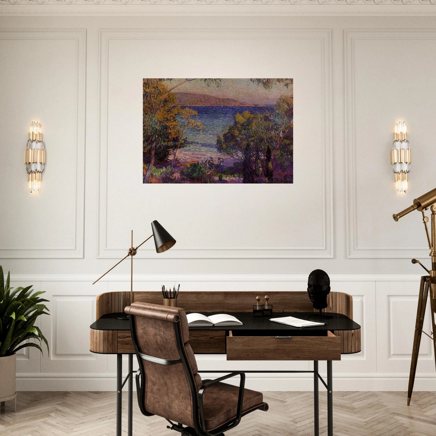 PINES AND EUCALYPTUS AT CAVELIERI 1905 - Theo van Rysselberghe Brushed Aluminum Print - 70x100 cm / 28x40 inches | Theo van Rysselberghe Aluminum Print | Theo van Rysselberghe Prints