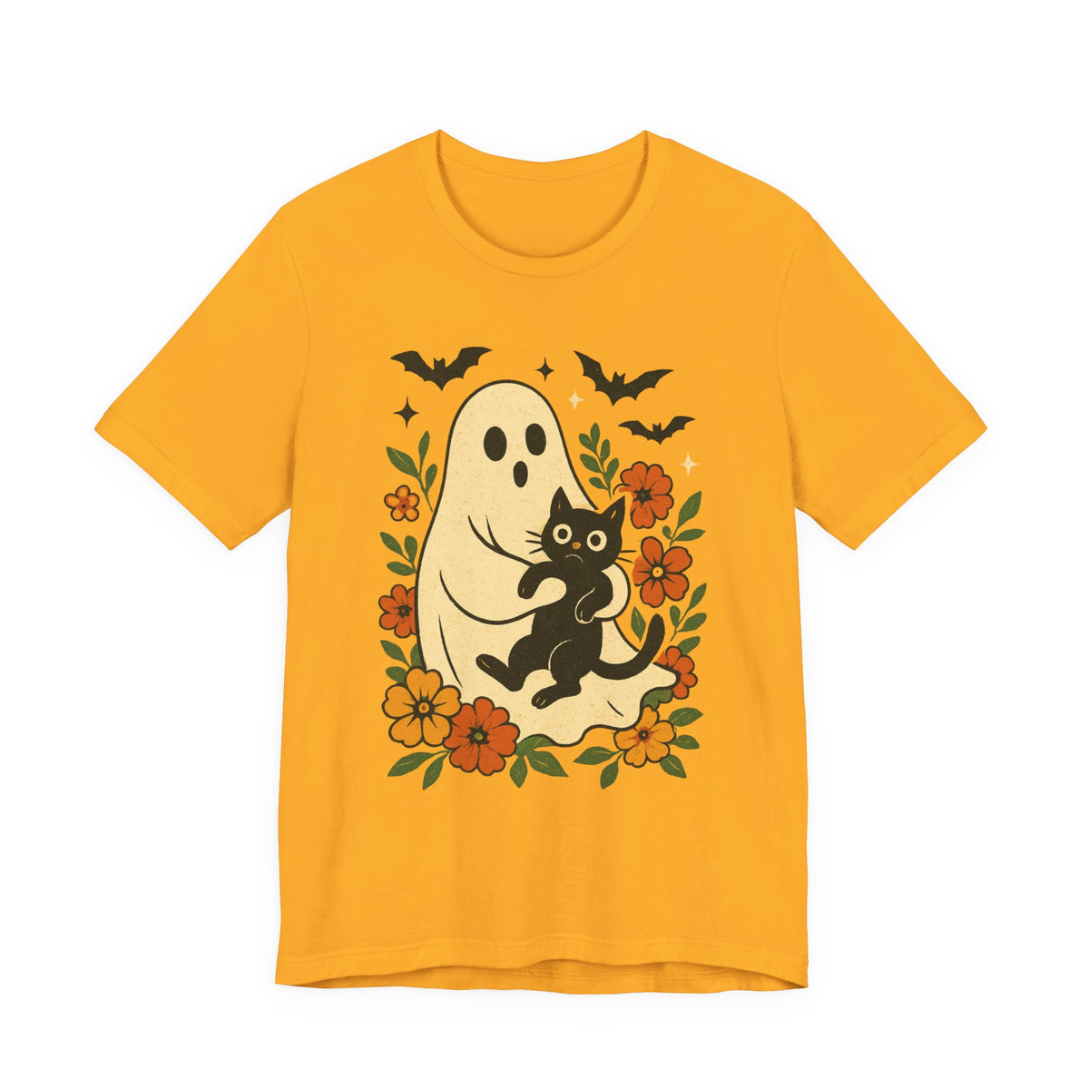 Gruseliger Geist mit schwarzer Katze, tolles Blumenmuster für Halloween