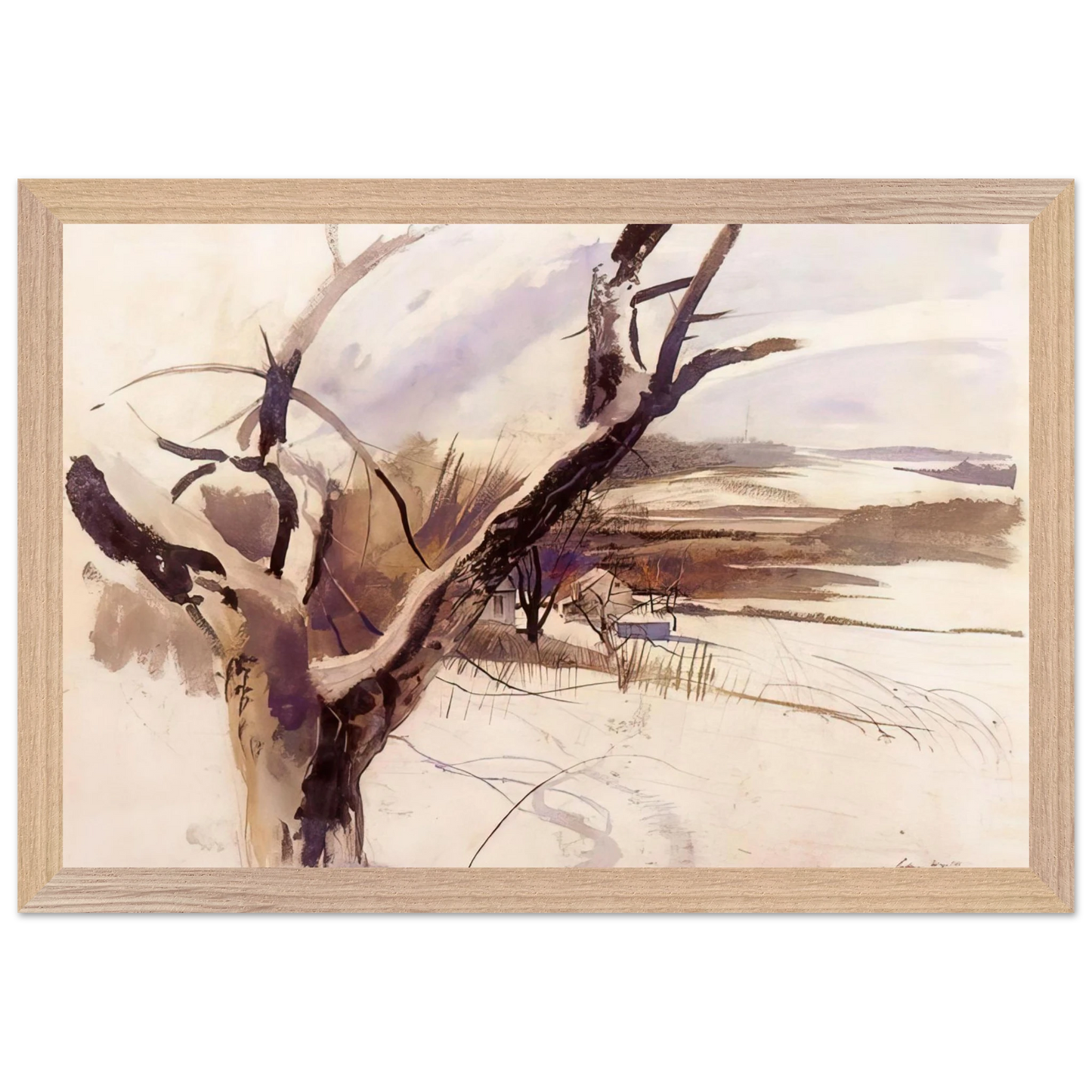 Andrew Wyeth - WINTER FARM SCENE Wall Art - 30x40 cm / 12x16 inches - Premium Wooden Framed Poster With Fine Art Paper-canvas - Wood frame