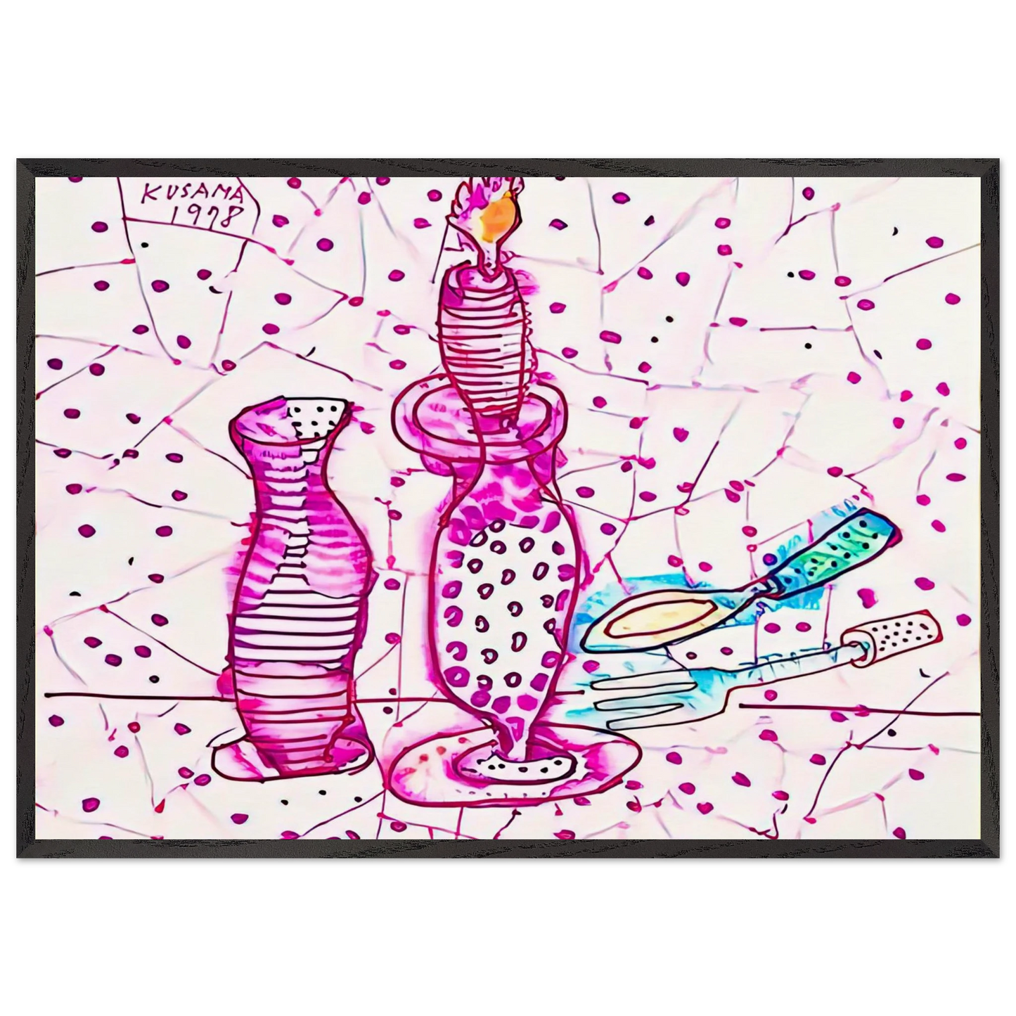 STILL LIFE OF CANDLESTICK 1978 - Yayoi Kusama 70x100 cm / 28x40 inches Framed Art Print – Black Wooden Frame