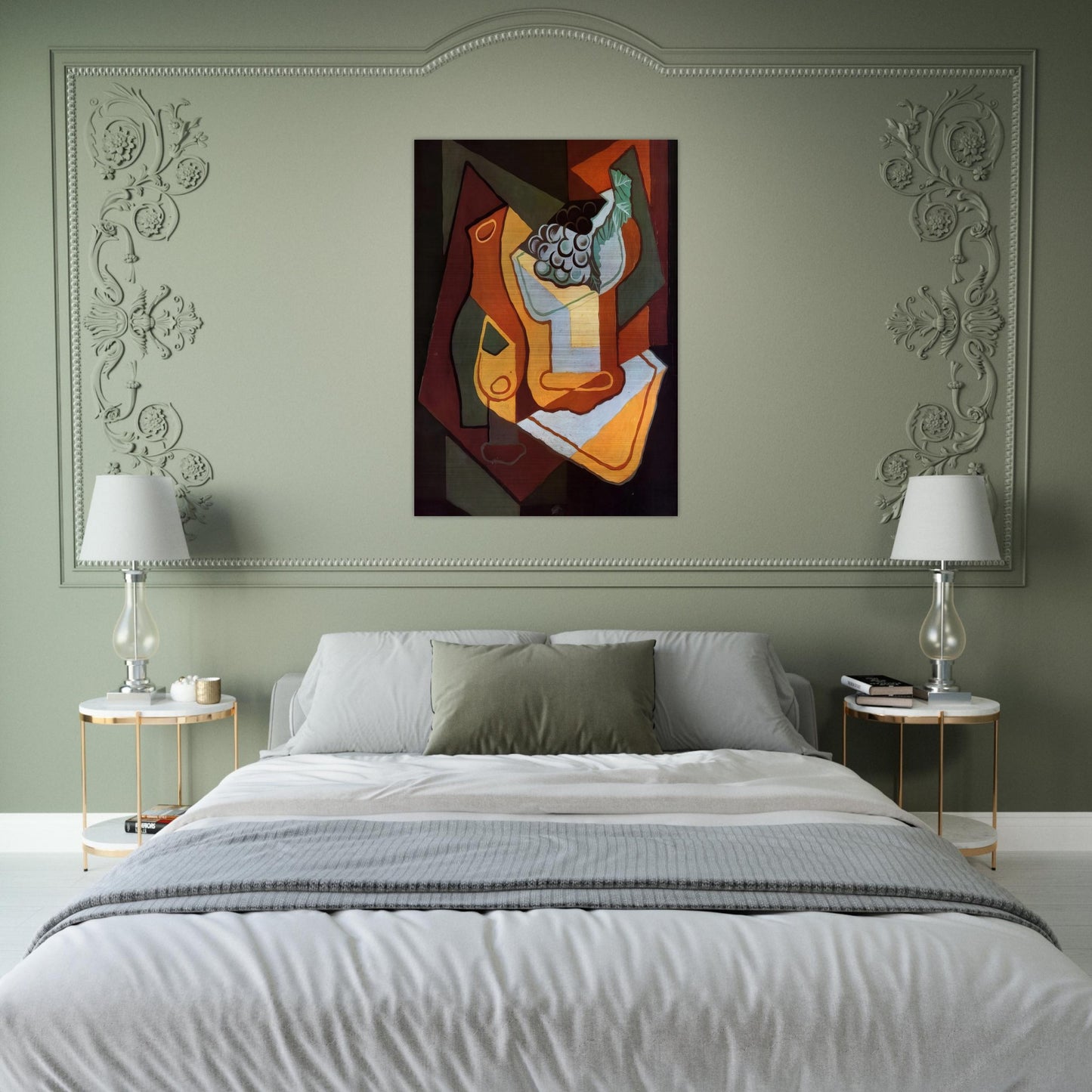 BOTTLE WINE GLASS AND FRUIT BOWL - Juan Gris Brushed Aluminum Print - 70x100 cm / 28x40 inches | Juan Gris Aluminum Print | Juan Gris Prints