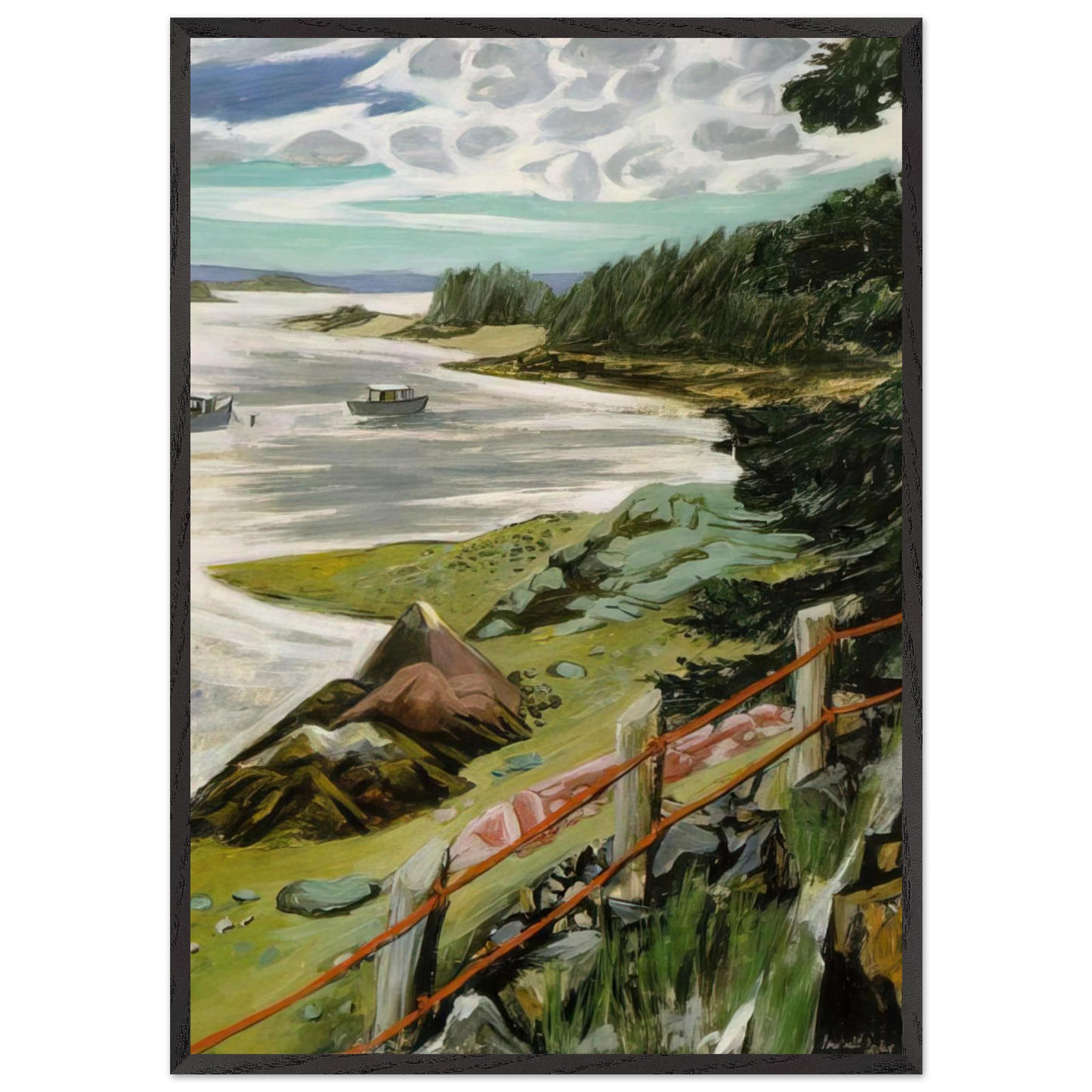 RED CABLES 1940 - Fairfield Porter 70x100 cm / 28x40 inches Framed Art Print – Black Wooden Frame