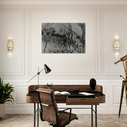 Pine Trees Seen against the Wall of the Asylum - Vincent van Gogh Brushed Aluminum Print - 70x100 cm / 28x40 inches | Vincent van Gogh Aluminum Print | Vincent van Gogh Prints
