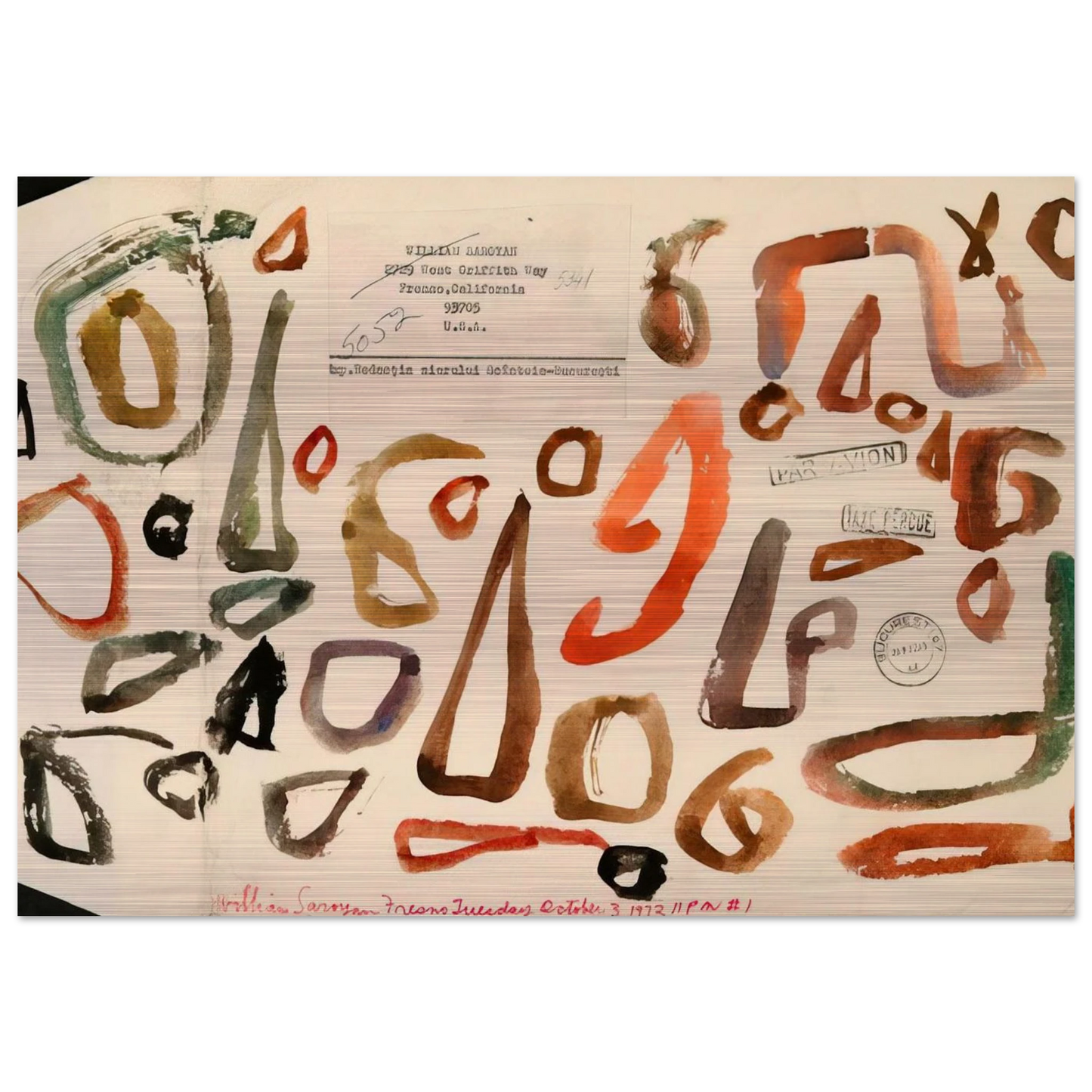 Fresno Tuesday October 3, 1972 11 PM #1 - 1972 - William Saroyan Brushed Aluminum Print - 70x100 cm / 28x40 inches | William Saroyan Aluminum Print | William Saroyan Prints