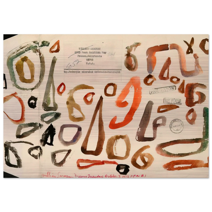 Fresno Tuesday October 3, 1972 11 PM #1 - 1972 - William Saroyan Brushed Aluminum Print - 70x100 cm / 28x40 inches | William Saroyan Aluminum Print | William Saroyan Prints
