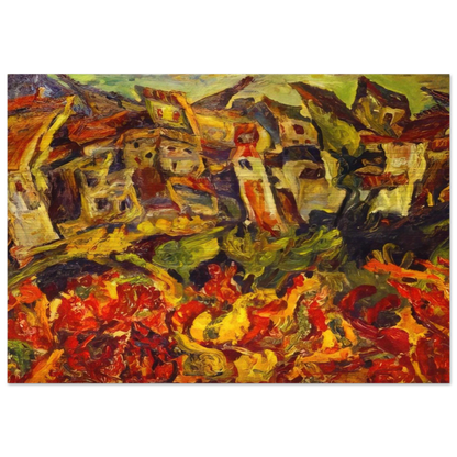 HOUSES WITH POINTED ROOFS - Chaim Soutine Brushed Aluminum Print - 70x100 cm / 28x40 inches | Chaim Soutine Aluminum Print | Chaim Soutine Prints