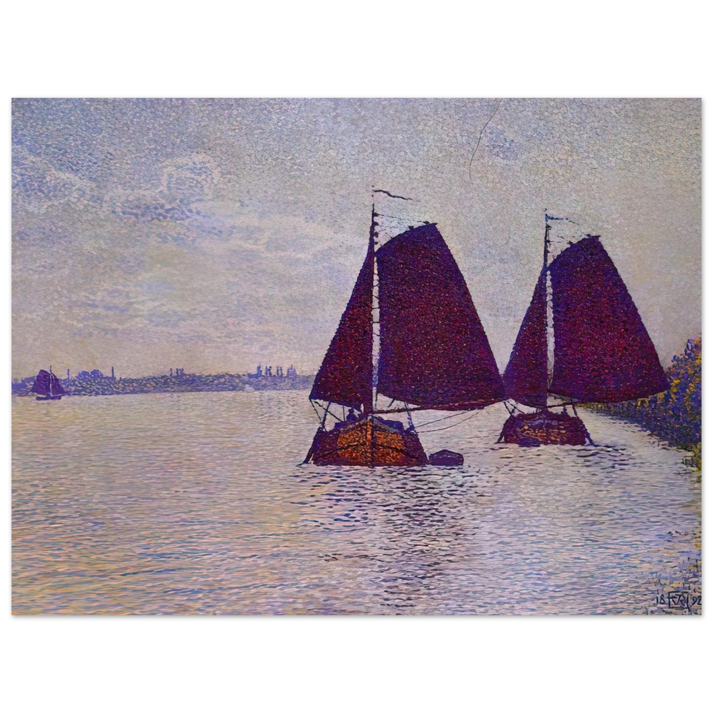 Theo van Rysselberghe - BARGES ON THE RIVER SCHELDT 1892  75x100 cm / 30x40inches Fine Art Poster