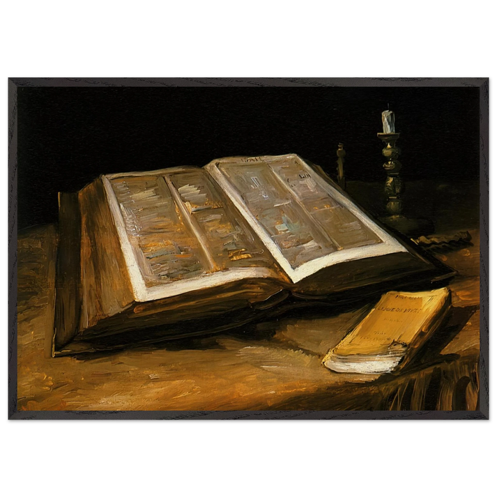 Still Life with Bible - Vincent van Gogh 70x100 cm / 28x40 inches Framed Art Print – Black Wooden Frame