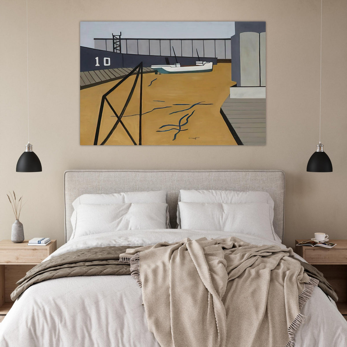 Boat and Grain Elevators - 1942 - Ralston Crawford Art Prints - 100x150 cm / 40x60″ inches | Ralston Crawford Poster | Ralston Crawford Prints