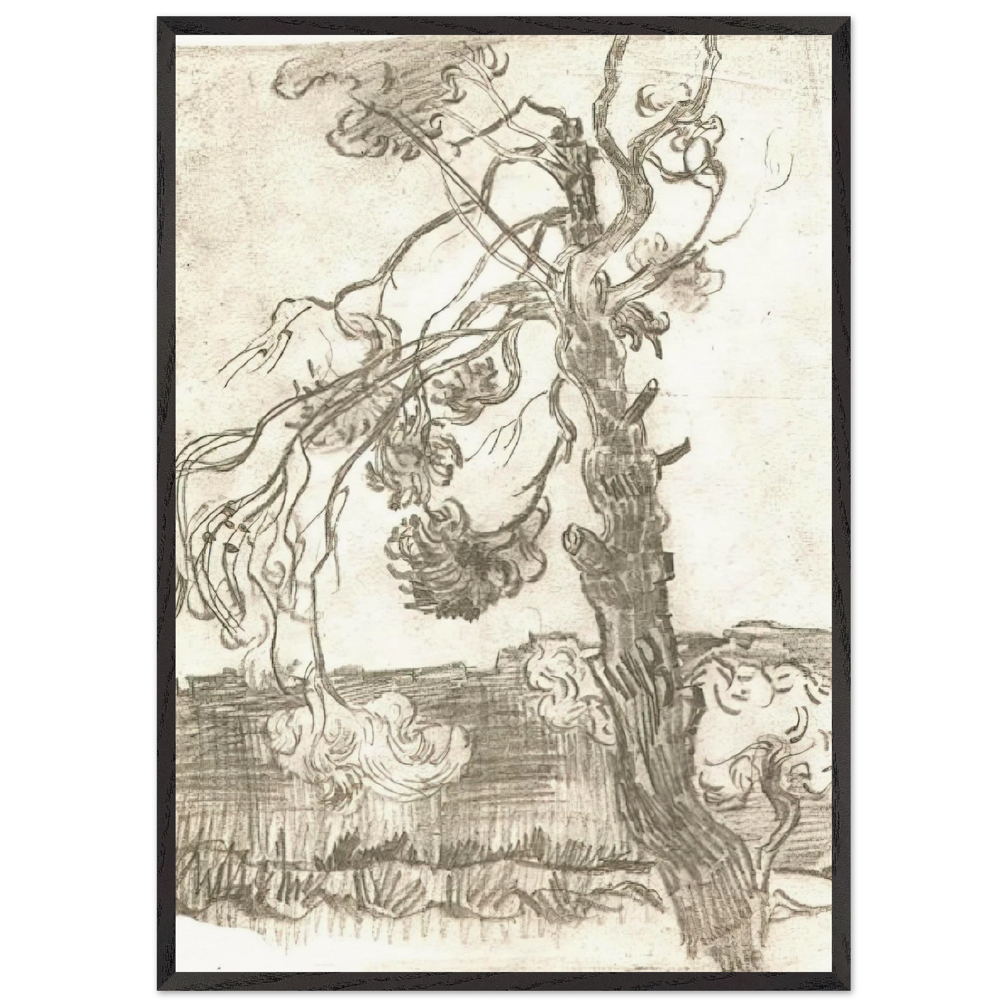 A Weather-Beaten Pine Tree - Vincent van Gogh 70x100 cm / 28x40 inches Framed Art Print – Black Wooden Frame