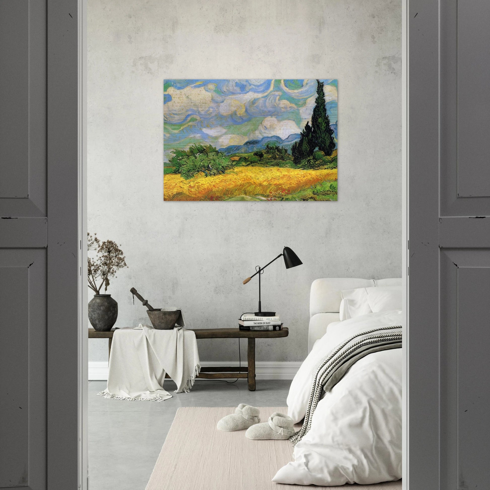 Wheat Field with Cypresses at the Haude Galline near Eygalieres - Vincent van Gogh Brushed Aluminum Print - 70x100 cm / 28x40 inches | Vincent van Gogh Aluminum Print | Vincent van Gogh Prints