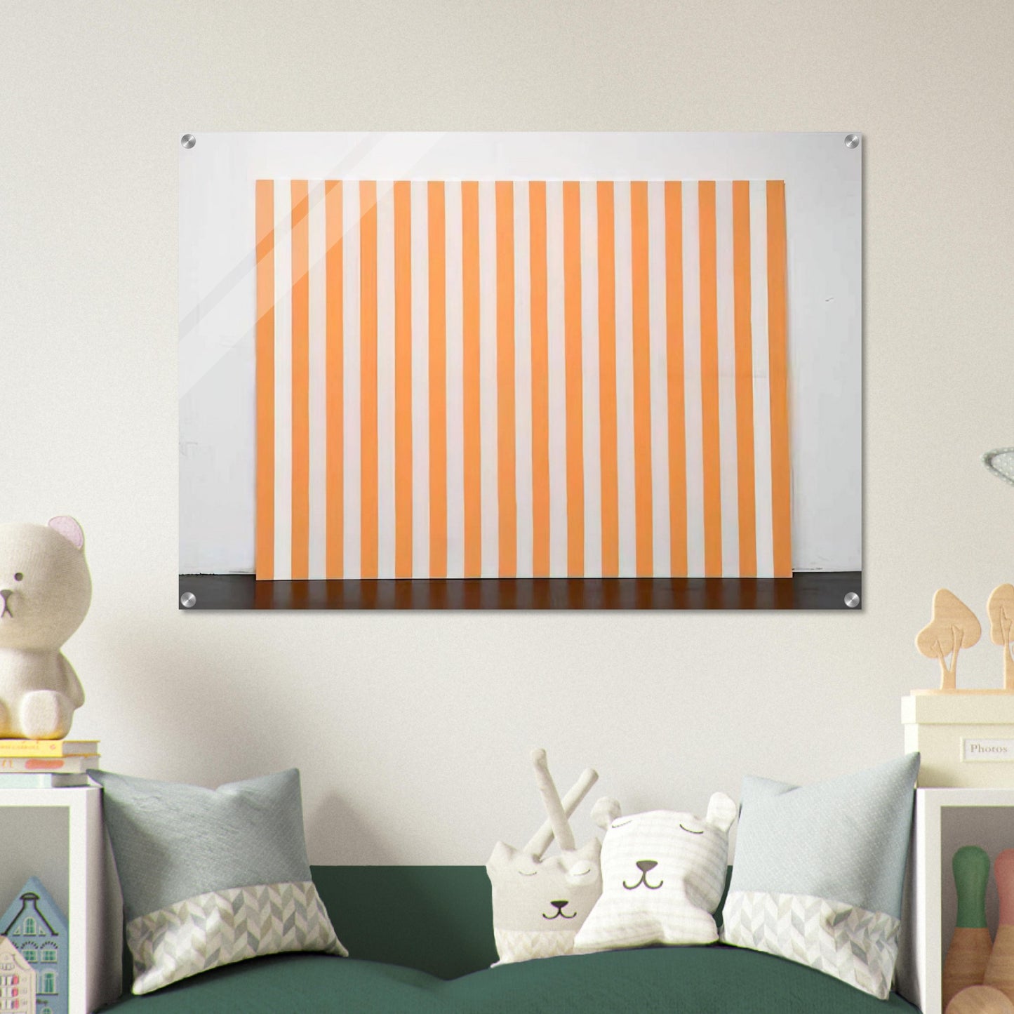 Peinture acrylique blanche sur tissu rayé blanc et orange - 1972 - Daniel Buren Acrylic Print - 70x100 cm / 28x40″ inches