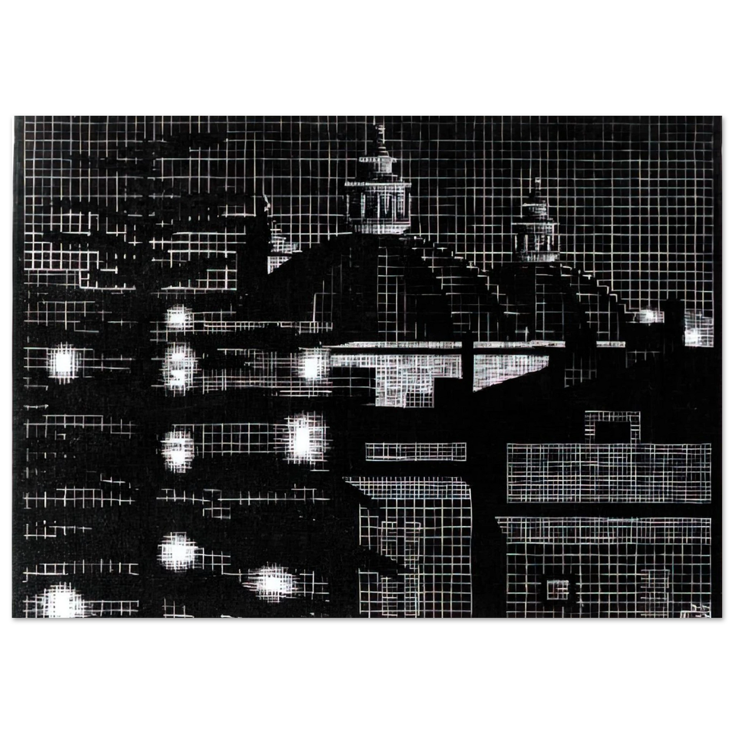 MC Escher - NOCTURNAL ROME 5 Wall Art - 60x80 cm / 24x32 inches - Premium Wooden Framed Poster With Fine Art Paper-canvas - Black frame