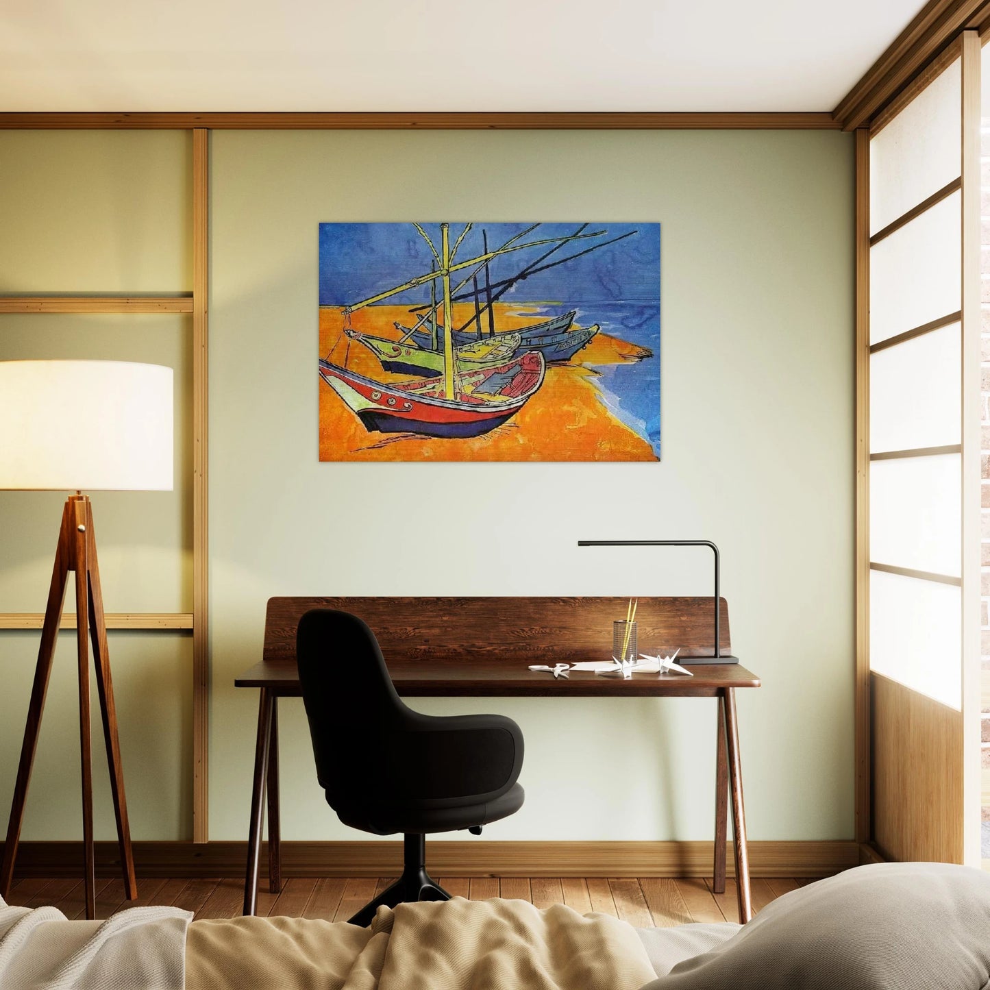 Fishing Boats on the Beach at Saintes-Maries-de-la-Mer - Vincent van Gogh Brushed Aluminum Print - 70x100 cm / 28x40 inches | Vincent van Gogh Aluminum Print | Vincent van Gogh Prints