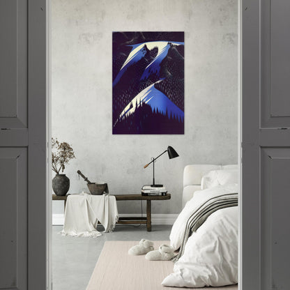 Black Evergreen Forest - Eyvind Earle Brushed Aluminum Print - 70x100 cm / 28x40 inches | Eyvind Earle Aluminum Print | Eyvind Earle Prints