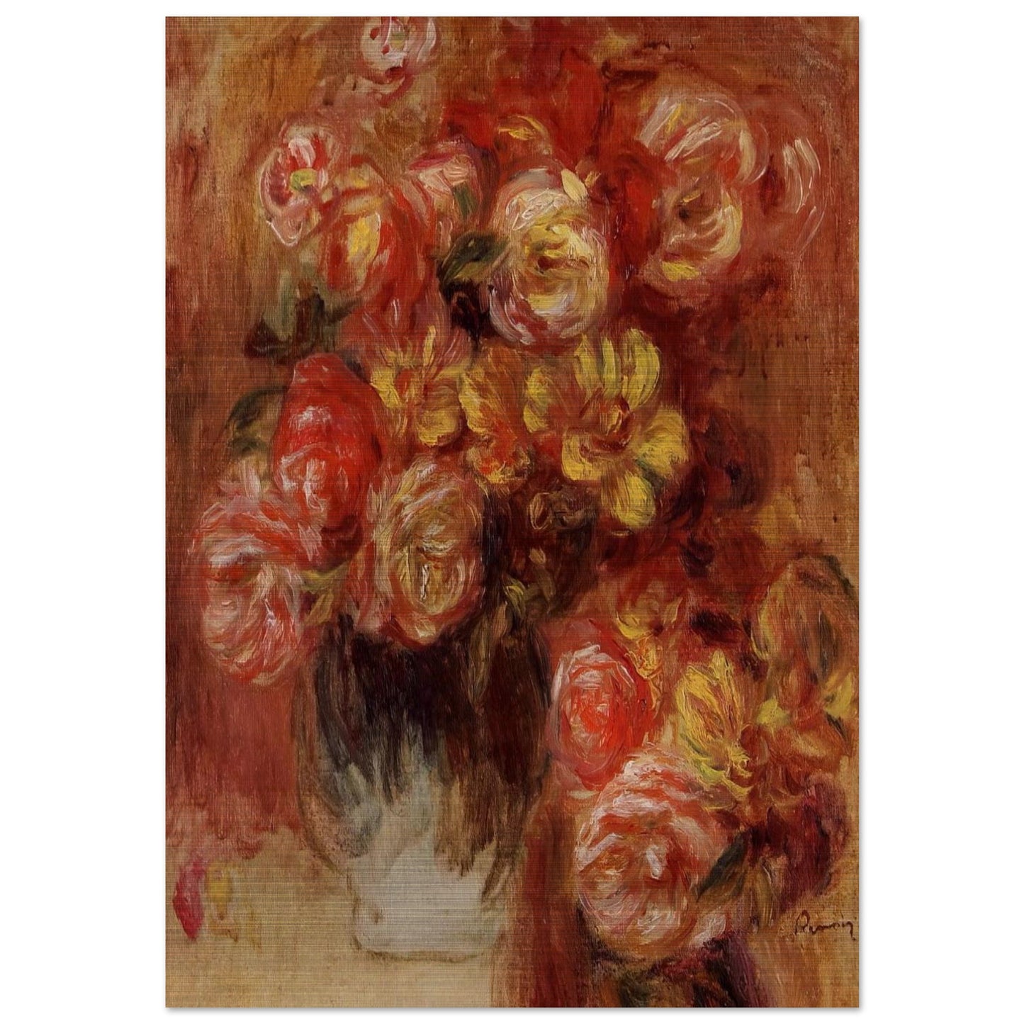 Vase of Roses - Pierre-Auguste Renoir Brushed Aluminum Print - 70x100 cm / 28x40 inches | Pierre-Auguste Renoir Aluminum Print | Pierre-Auguste Renoir Prints