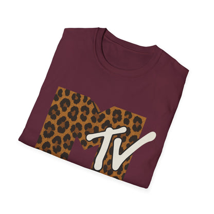 Vintage MTV T-Shirt mit Leopardenmuster, Retro-Musik- und Fernseh-Look der 80er und 90er Jahre, Unisex-Rock-Shirt mit Tiermotiv