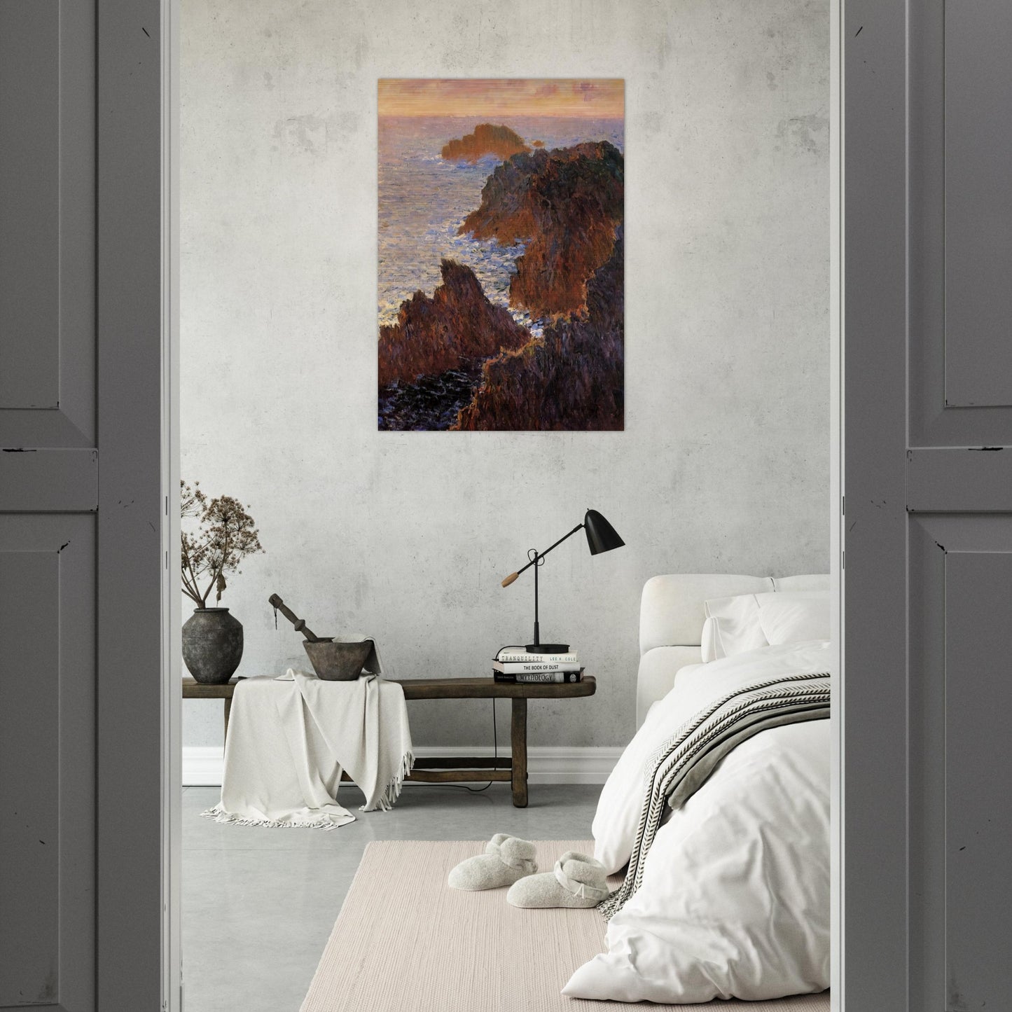 Rocks at Belle-Ile, Port-Domois - claude monet Brushed Aluminum Print - 70x100 cm / 28x40 inches | claude monet Aluminum Print | claude monet Prints