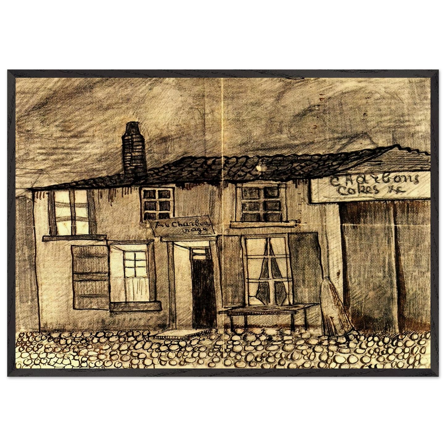 Au Charbonnage Cafe - Vincent van Gogh 70x100 cm / 28x40 inches Framed Art Print – Black Wooden Frame