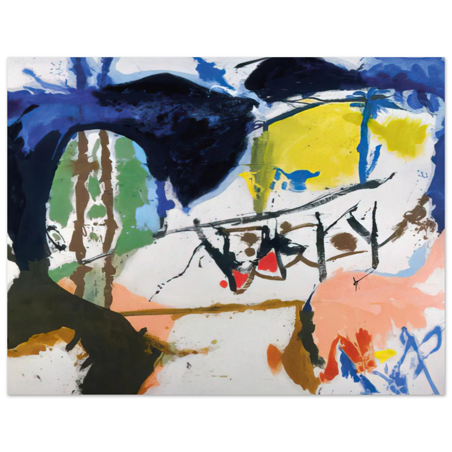 Helen Frankenthaler - Acres - 1959 Wall art - 28x43  cm / XL (11x17 inches) - Premium Wooden Framed Poster With Fine Art Paper-canvas - Wood frame