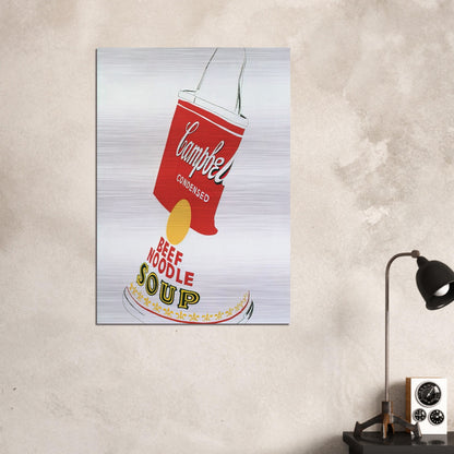 Crushed Campbell's Soup Can  Beef Noodle  - Andy Warhol Brushed Aluminum Print - 70x100 cm / 28x40 inches | Andy Warhol Aluminum Print | Andy Warhol Prints