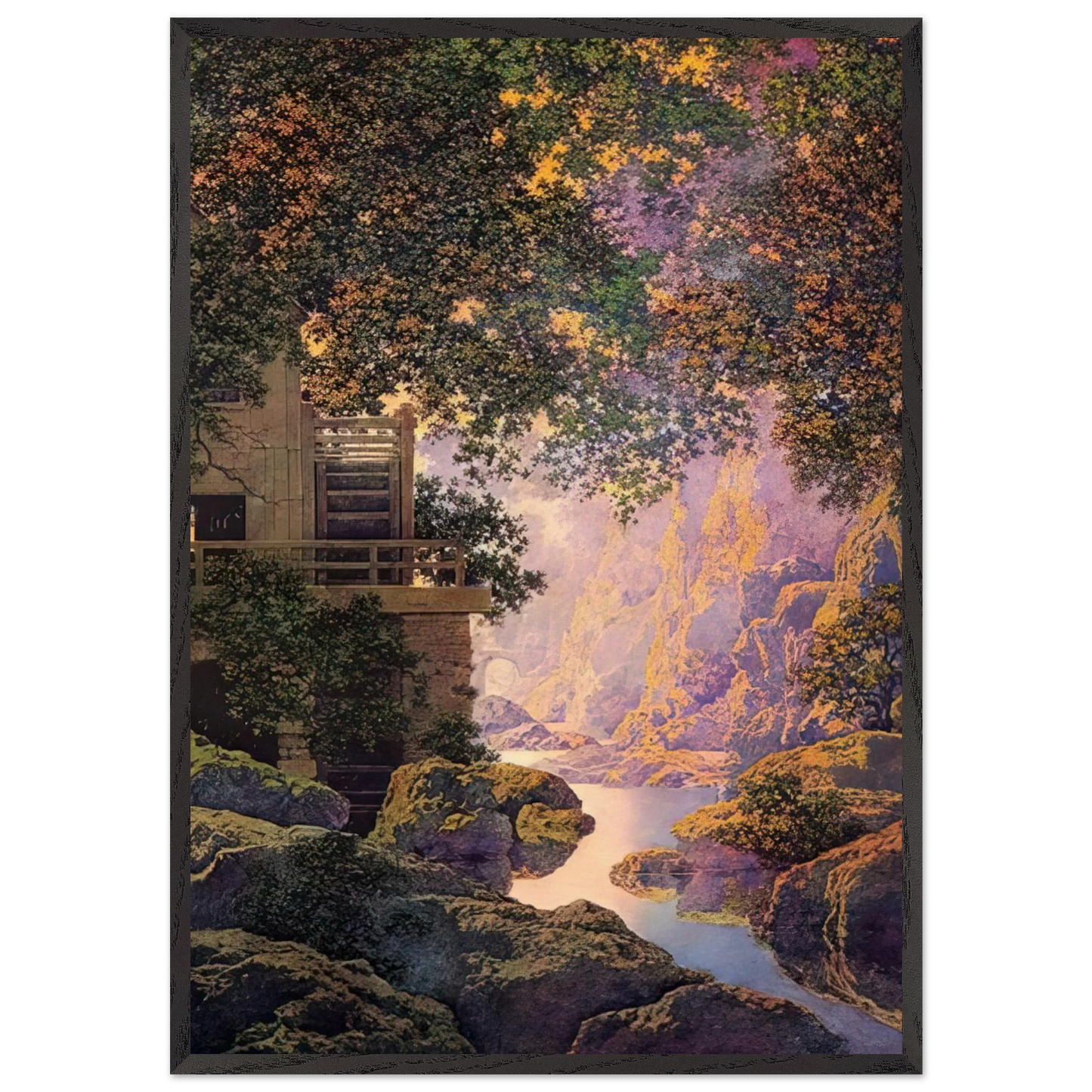 The Old Glen Mill Large - Maxfield Parrish 70x100 cm / 28x40 inches Framed Art Print – Black Wooden Frame