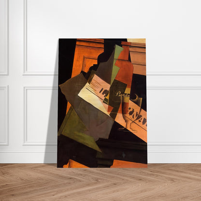 BOTTLE GLASS AND NEWSPAPER - Juan Gris Brushed Aluminum Print - 70x100 cm / 28x40 inches | Juan Gris Aluminum Print | Juan Gris Prints