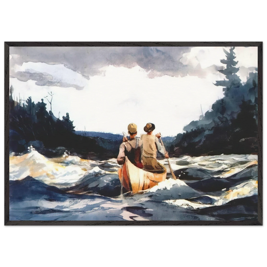 CANOE IN THE RAPIDS - Winslow Homer 70x100 cm / 28x40 inches Framed Art Print – Black Wooden Frame
