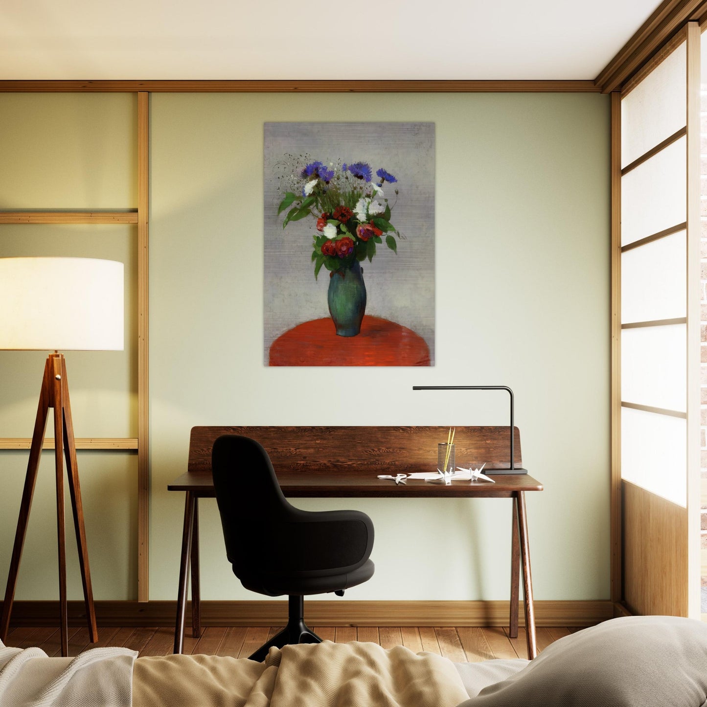 VASE OF FLOWERS ON A RED TABLECLOTH - Odilon Redon Brushed Aluminum Print - 70x100 cm / 28x40 inches | Odilon Redon Aluminum Print | Odilon Redon Prints