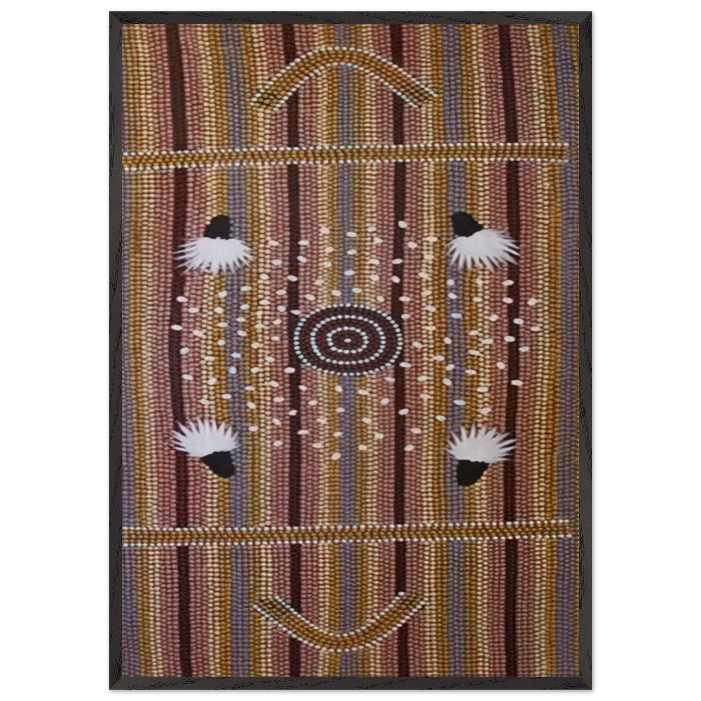 Bush Plum Dreaming - Native Art - Clifford Possum Tjapaltjarri 70x100 cm / 28x40 inches Framed Art Print – Black Wooden Frame