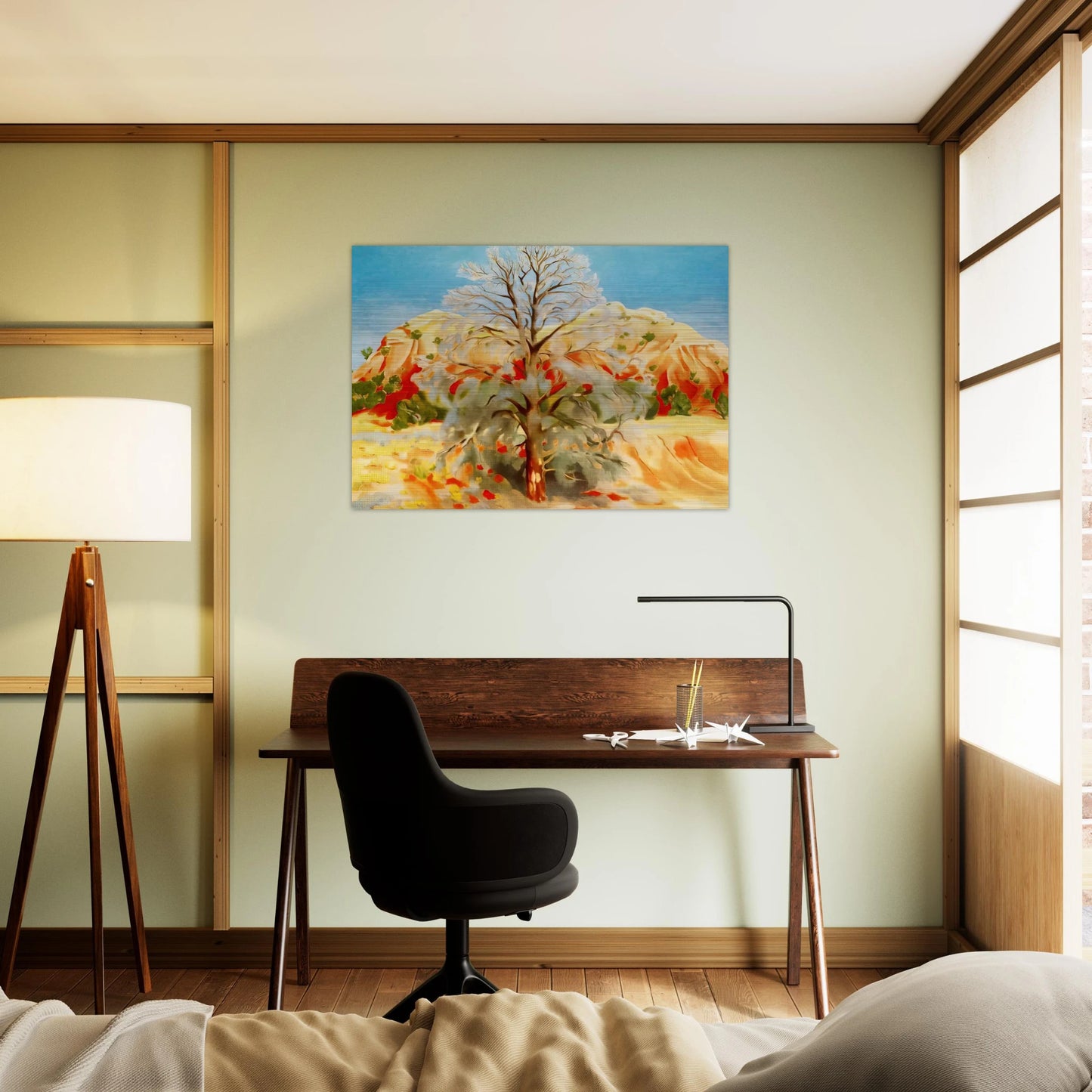 Dead Tree with Pink Hill - Georgia O'Keeffe Brushed Aluminum Print - 70x100 cm / 28x40 inches | Georgia O'Keeffe Aluminum Print | Georgia O'Keeffe Prints