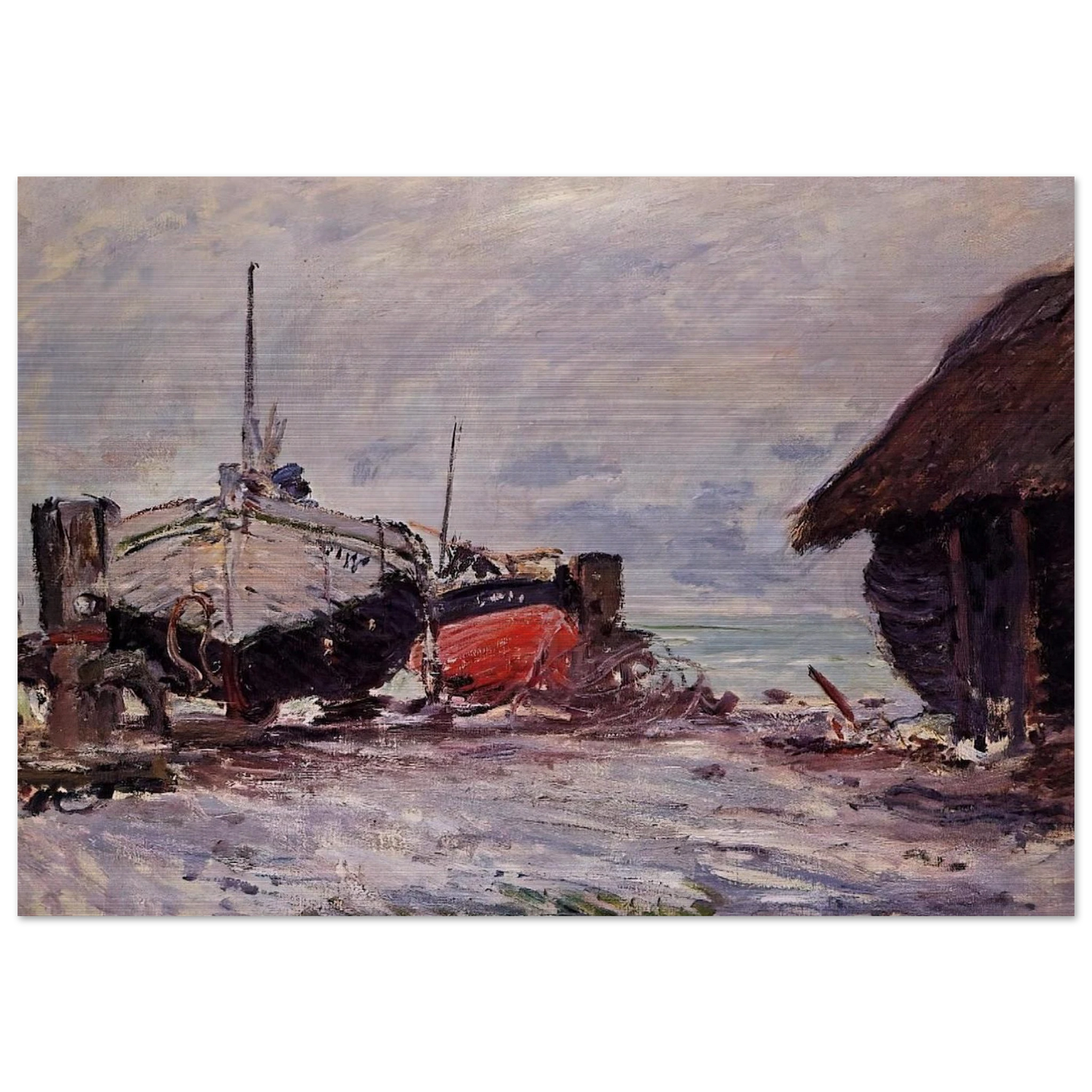 Fishing Boats at Etretat - claude monet Brushed Aluminum Print - 70x100 cm / 28x40 inches | claude monet Aluminum Print | claude monet Prints