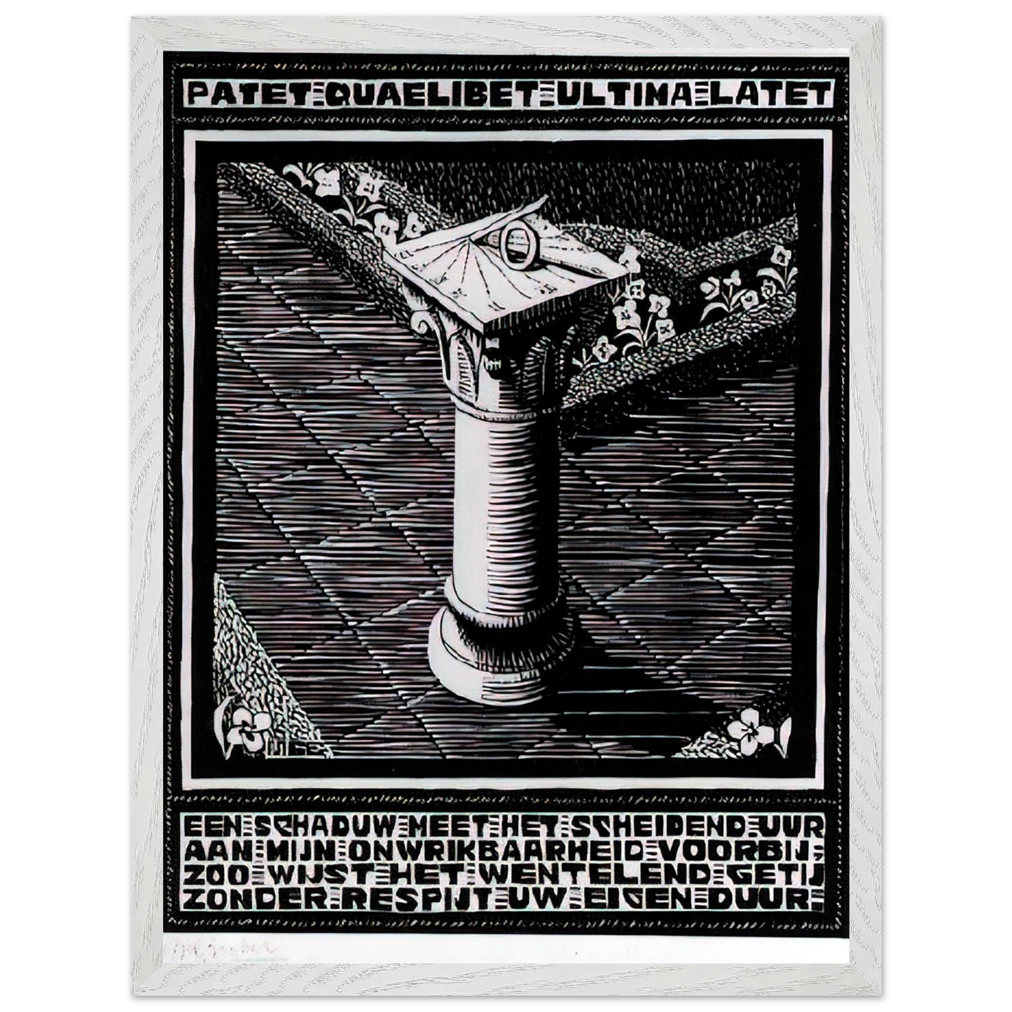 MC Escher - EMBLEMATA SUNDIAL Wall Art - 21x29.7 cm / 8x12" - Premium Wooden Framed Poster With Fine Art Paper-canvas - White frame
