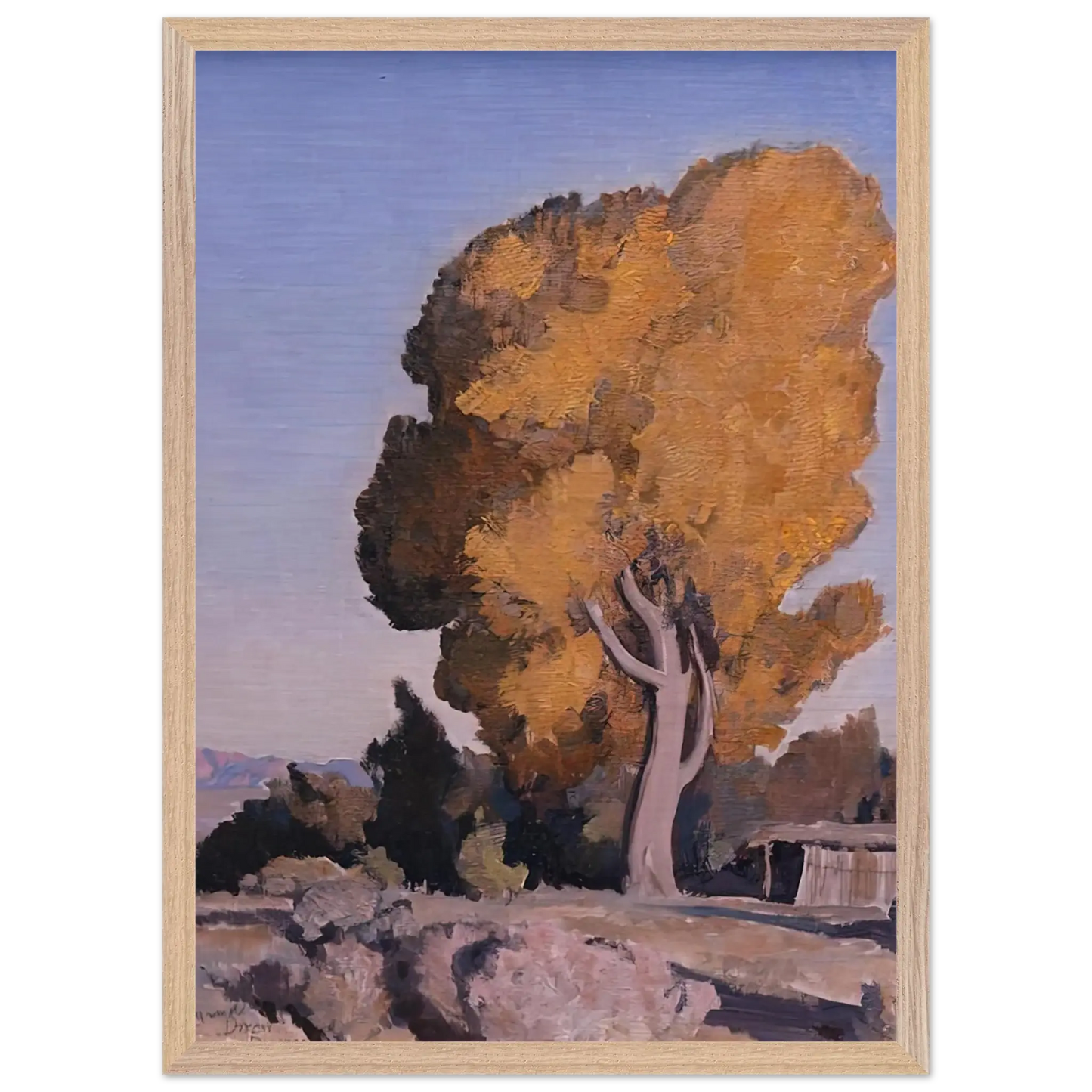 Maynard Dixon - LOW COUNTRY COTTONWOOD 1940 Wall art - 20x25 cm / 8x10 Inches - Premium Wooden Framed Poster With Fine Art Paper - Black frame