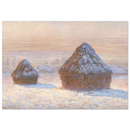 Wheatstacks, Snow Effect, Morning - claude monet Brushed Aluminum Print - 70x100 cm / 28x40 inches | claude monet Aluminum Print | claude monet Prints