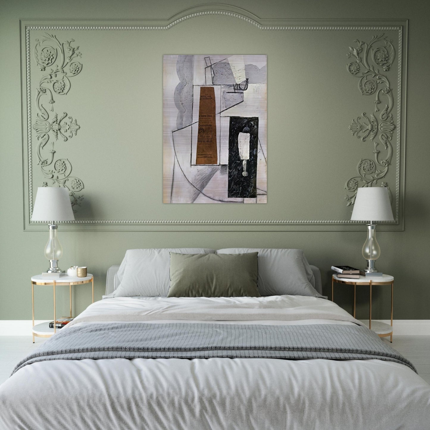 BOTTLE AND GLASS 1 - Juan Gris Brushed Aluminum Print - 70x100 cm / 28x40 inches | Juan Gris Aluminum Print | Juan Gris Prints