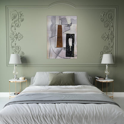BOTTLE AND GLASS 1 - Juan Gris Brushed Aluminum Print - 70x100 cm / 28x40 inches | Juan Gris Aluminum Print | Juan Gris Prints