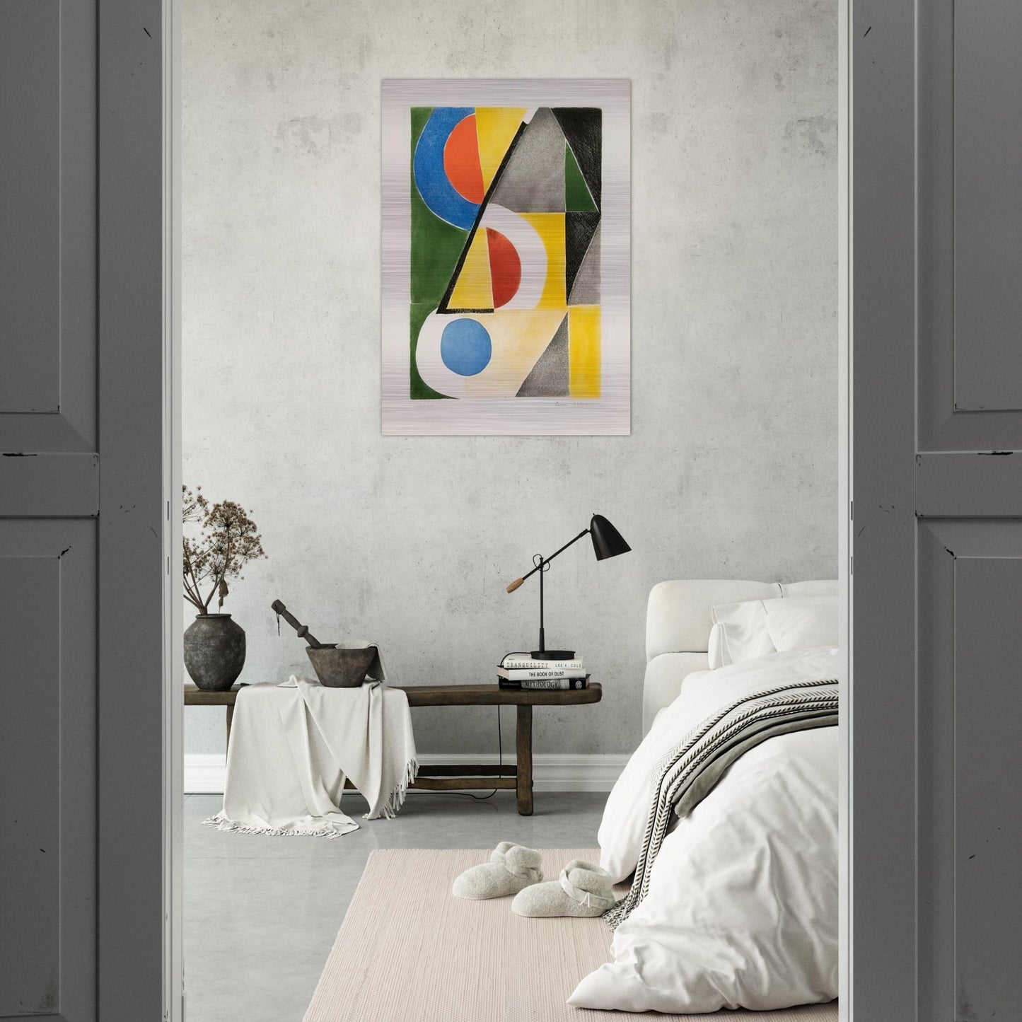 ABSTRACT COMPOSITION WITH TRIANGLES AND SEMICIRCLES - Sonia Delaunay Brushed Aluminum Print - 70x100 cm / 28x40 inches | Sonia Delaunay Aluminum Print | Sonia Delaunay Prints