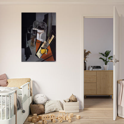 STILL LIFE WITH NEWSPAPER 1916 1 - Juan Gris Brushed Aluminum Print - 70x100 cm / 28x40 inches | Juan Gris Aluminum Print | Juan Gris Prints