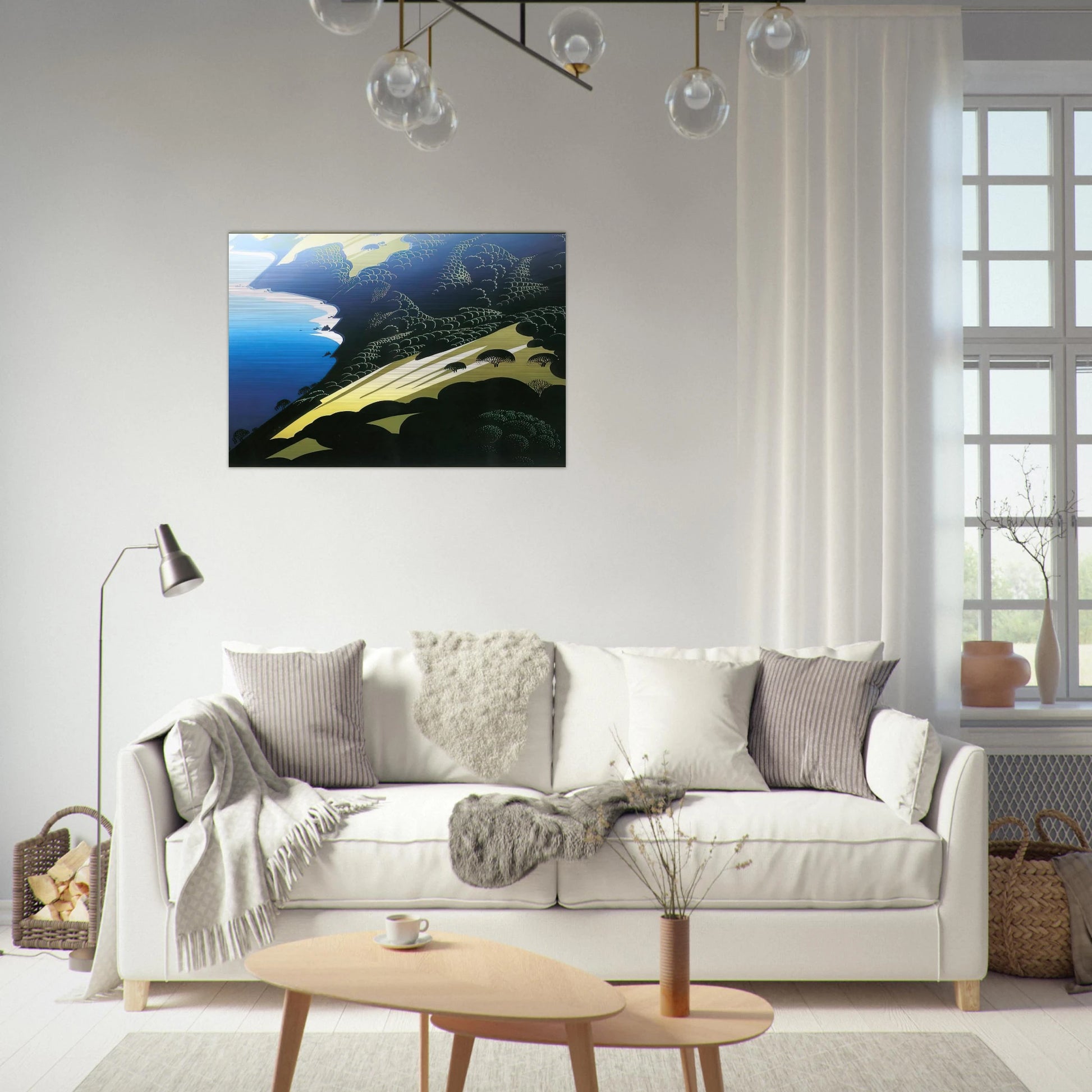 Seaside Pastures - Eyvind Earle Brushed Aluminum Print - 70x100 cm / 28x40 inches | Eyvind Earle Aluminum Print | Eyvind Earle Prints