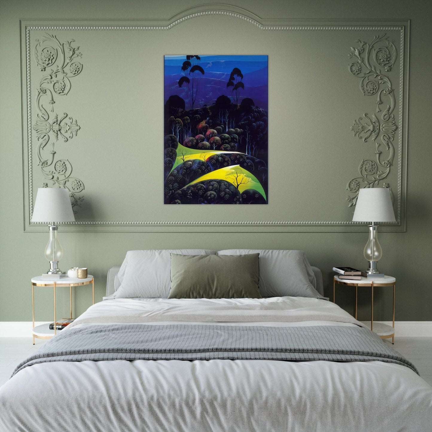 Inland from the Sea - Eyvind Earle Brushed Aluminum Print - 70x100 cm / 28x40 inches | Eyvind Earle Aluminum Print | Eyvind Earle Prints