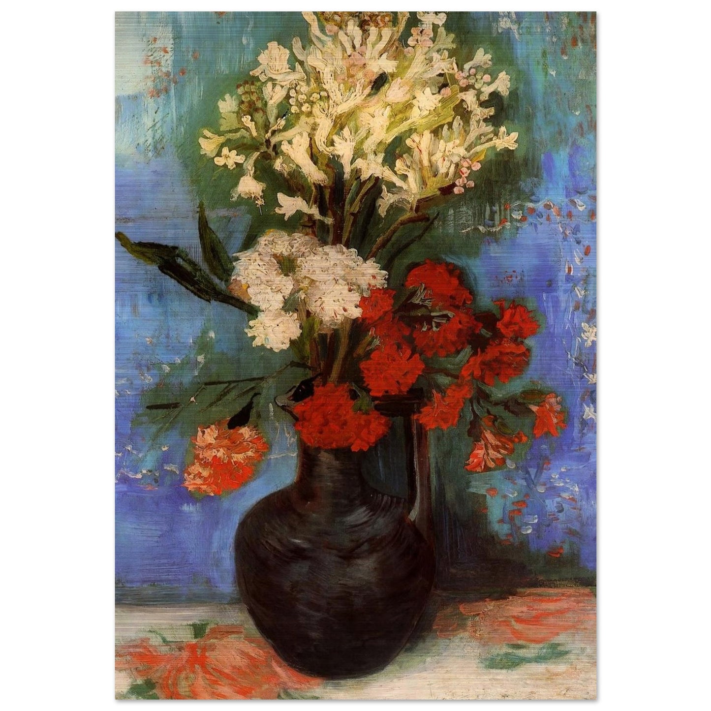 Vase with Carnations and Other Flowers - Vincent van Gogh Brushed Aluminum Print - 70x100 cm / 28x40 inches | Vincent van Gogh Aluminum Print | Vincent van Gogh Prints